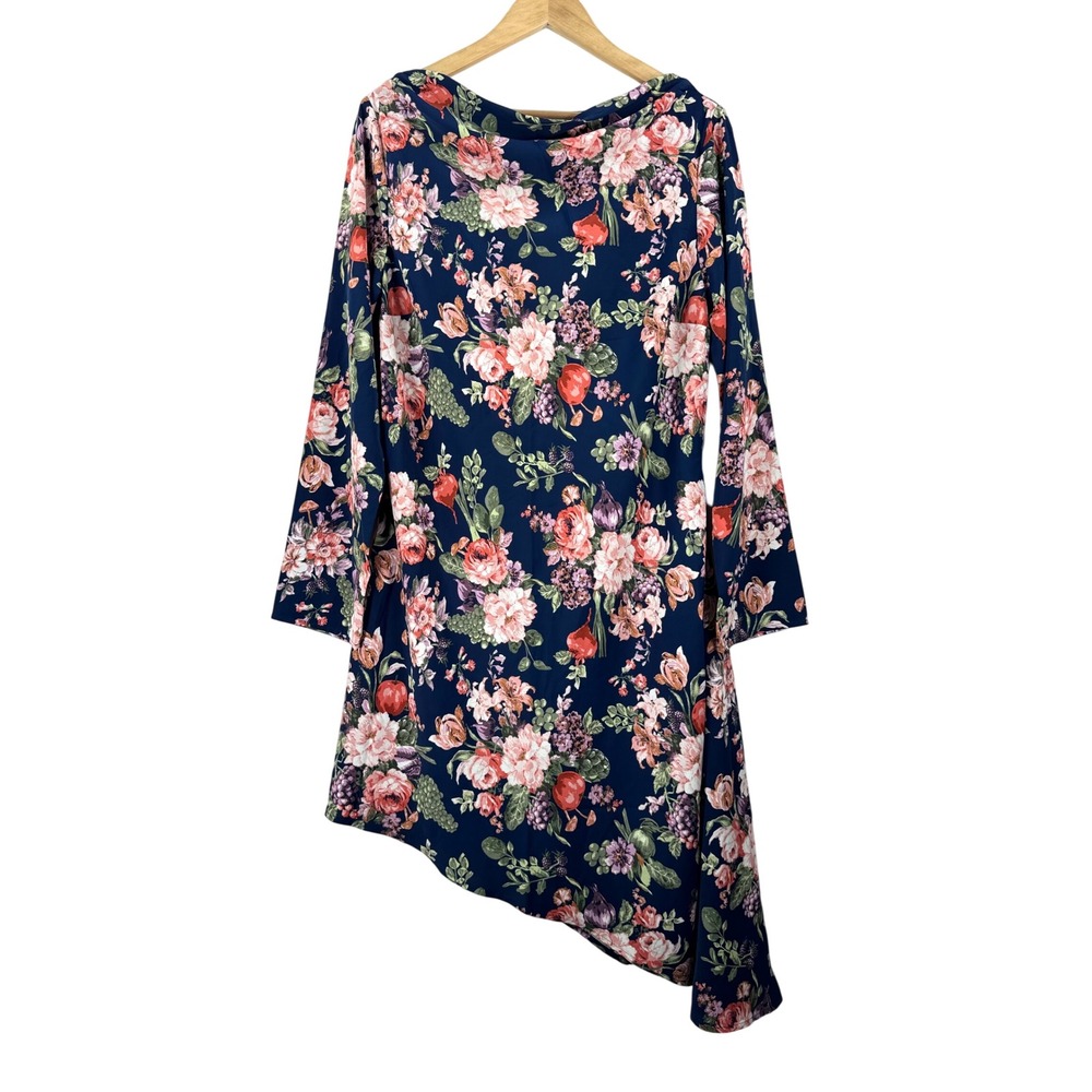 Abercrombie & Fitch Floral Shift Dress sz Large Navy Blue Asymmetrical cottage